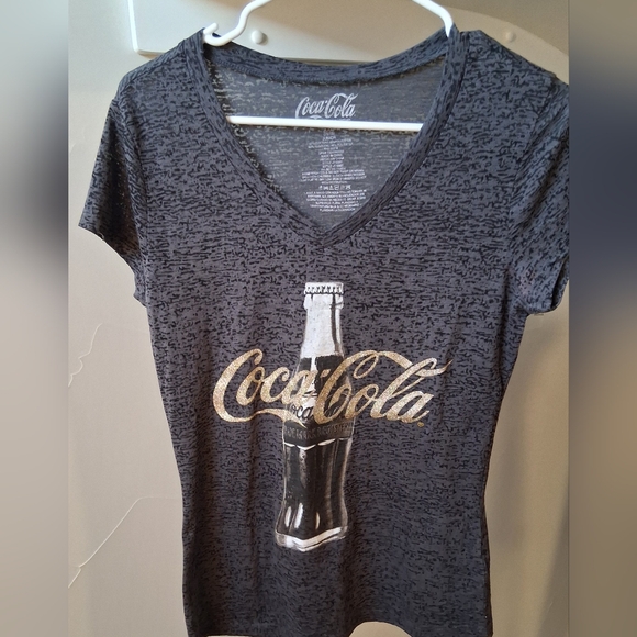 Coca Cola Tops - Coca Cola Junior's Black Marled V-Neck Fitted Tee Size L